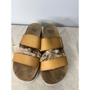 REEF Womens Cushion Vista Hi Slide Sandals  Natural Tan EVA OUTSOLE Sz 9